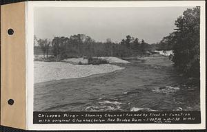 Chicopee River, showing channel formed by flood at junction with original channel below Red Bridge dam, Palmer, Mass., 1:00 PM, Oct. 1, 1938