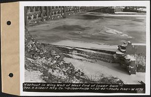 Washout in wing wall of west end of lower dam, George H. Gilbert Manufacturing Co., Gilbertville, Hardwick, Mass., Jan. 22, 1940