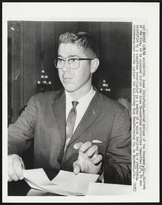 James Whitefield, exalted cyclops of the Bessemer, Ala., klavern of the klan, as he appeared before the House Un-American Activities Committee 2/7. He was identified by a committee investigator as a member of a union involved in a year-long, violence-marked strike against the W.S. Dickey Clay Manufacturing Co. in Hopewell, Ala.