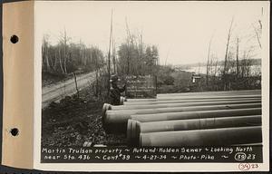 Contract No. 39, Trunk Line Sewer, Rutland, Holden, Martin Trulson property, looking north near Sta. 436, Rutland-Holden Sewer, Holden, Mass., Apr. 27, 1934