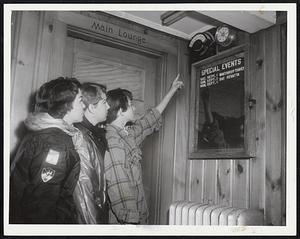 Checking Wind Velocity -- These three girls check the wind velocity and dropping barometric pressure at the Squantum Yacht Club. Left to right: Joan Reid of Waltham, Joan Reed of Whitman, and Suzanne Marlow of Quincy.