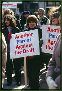 Boston - Boston Common 1982: Women hold signs at anti-draft protest