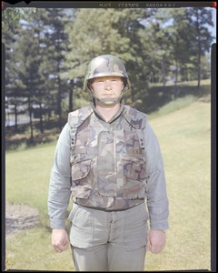 CEMEL- body armor, vest (kevlar) & helmet (front view) & cradle