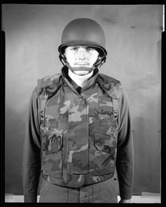 Armor branch, front view, vest + old helmet