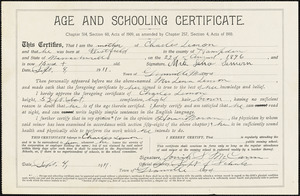 Age and schooling certificate, Charles Lemon