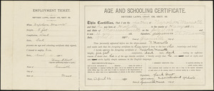 Age and schooling certificate, Napoleon Marcotte