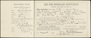 Age and schooling certificate, Loyd Tryon