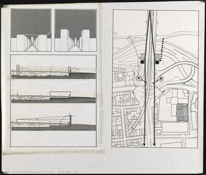 Plans of structures next to the end towers of Longfellow Bridge ...