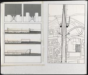 Plans of structures next to the end towers of Longfellow Bridge