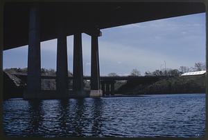 Upstream from MDC building under complex highway overpasses