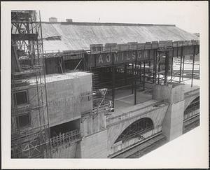 Construction of Boylston Building, Boston Public Library, concrete and granite work on Exeter Street side