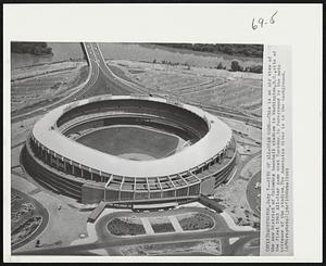 Site of All-Star Game--This is an air view of the new District of Columbia baseball stadium in Washington,D.C.,site of the first 1962 All-Star game next Tuesday.In foreground is the main entrance of the stadium.The Anacostia River is in the background.