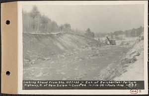 Contract No. 44, Extension of Belchertown-Pelham Highway, New Salem, Orange, looking ahead from Sta. 1057+00, New Salem, Mass., Jan. 16, 1934