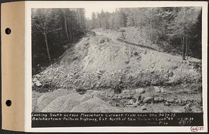 Contract No. 44, Extension of Belchertown-Pelham Highway, New Salem, Orange, looking south across Moosehorn Culvert from near Sta. 947+75, New Salem, Mass., May 18, 1934