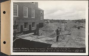 Contract No. 56, Administration Buildings, Main Dam, Belchertown, looking westerly from passageway before back filling, Belchertown, Mass., May 12, 1938