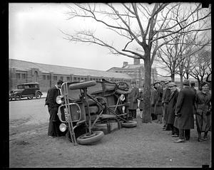 Overturned car on its side