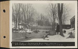 Prince River, Panaccione Brothers dam, flow = 37 cubic feet per second, 7.7 cubic feet per second per square mile, drainage area = 4.8 square miles, Barre, Mass., Mar. 9, 1933