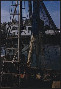 View of rigging on a boat, Boston Harbor