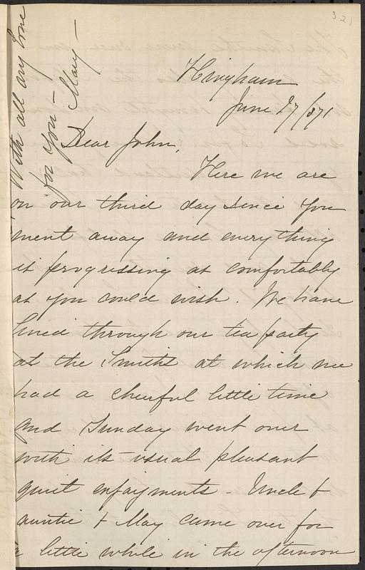 Letter from Mary W. Glover to John D. Long, June 27, 1871