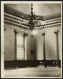 The interior of one of the rooms at the old Young’s Hotel building, in readiness as temporary quarters for federal offices. The Treasury department at Washington has notified the several federal departments remaining in the federal building at Post Office square, that they must all be out of that building by June 1.