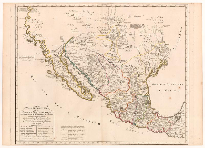 Nuevo mapa geografico de la America Septentrional, perteneciente al virreynato de Mexico dedicado à los sabios miembros de la Academia Real de las Ciencias de Paris