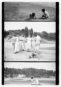 Group portraits near pond or beach