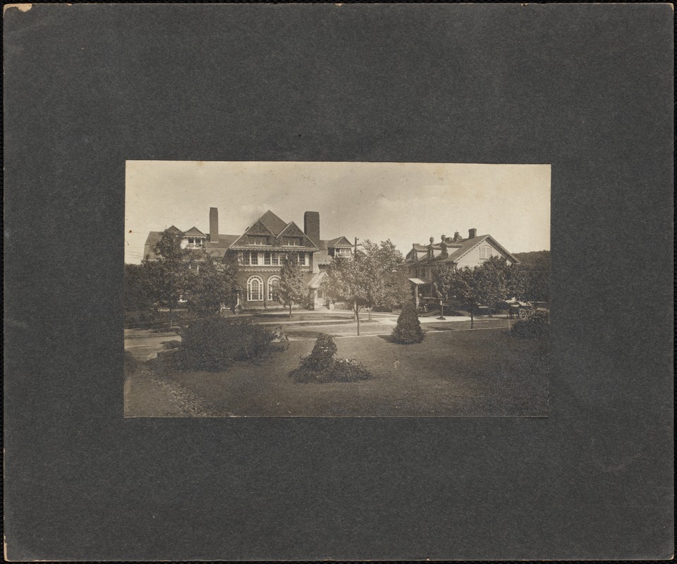 Schoolhouse and Main Building (Dana Hall), viewed from across Grove Street, c. Sept. 1899.