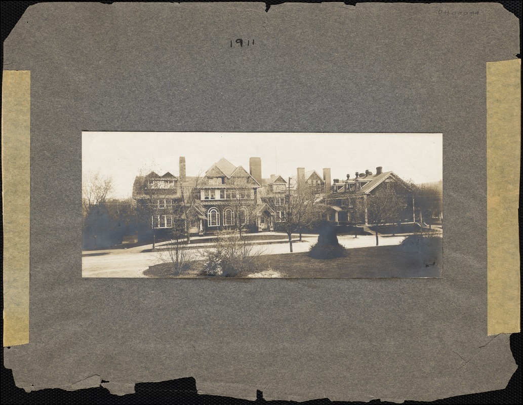Schoolhouse and Main Building (Dana Hall), viewed from across Grove Street, c. 1911.