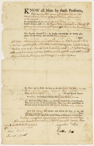 Land deed, Augustus Fitch and Edithia [?] Fitch of Hartford Colony to Elijah Morton, January 6, 1768