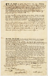 Land deed, Perez Graves, Martha Graves, Oliver Morton, Hannah Morton, and Sarah Gillet to Elijah Morton, November 8, 1762