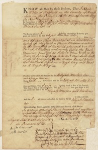 Land deed, Noah Wells to Elijah Morton, blacksmith; February 11, 1750 [or 1752?]