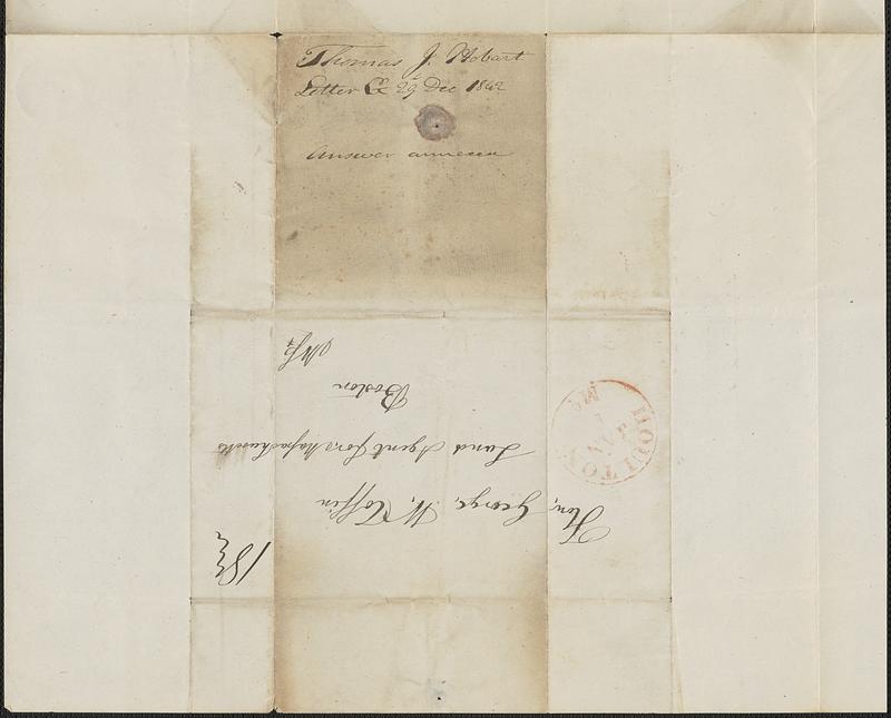 Thomas J. Hobart to George Coffin, 29 December 1842 - Digital Commonwealth