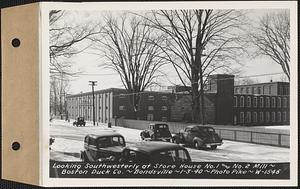 Looking southwesterly at storehouse no. 1 and no. 2 mill, Boston Duck Co., Bondsville, Palmer, Mass., Jan. 3, 1940