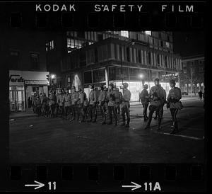 Harvard Square anti-war riot: State troopers line up on Massachusetts Ave., Cambridge
