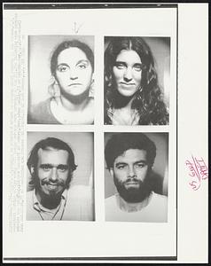 During an attempted effort to destroy draft records in the Camden, N.J. selective Service office early 8/22 twenty persons were arrested by the FBI. The following were arrested outside the building.; Lianne Moccia21 of Revere, Mass,; Joan Reilly, 23 of Brightwater, N.Y. (bottom L-R) John Swinglish, 27 of Washington and Frances Mel Madden, 32 of East Orange, N.J.