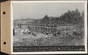 Contract No. 56, Administration Buildings, Main Dam, Belchertown, east garage and east residence, looking easterly, Belchertown, Mass., Nov. 10, 1937