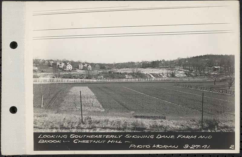 Views of Dane Property, Chestnut Hill Site, Newton Cemetery Site, Boston College Site, looking southeasterly showing Dane farm and brook, Chestnut Hill, Brookline, Mass., Mar. 27, 1941