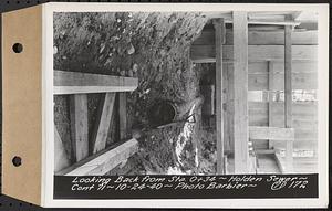 Contract No. 71, WPA Sewer Construction, Holden, looking back from Sta. 0+34, Holden Sewer, Holden, Mass., Oct. 24, 1940