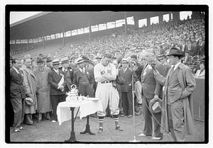 Joe Cronin listening to a speech, Fenway Park