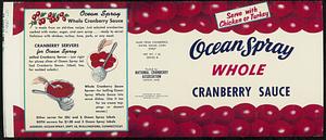 Ocean Spray Whole Cranberry Sauce 1 lb. Serves 6 Can Label