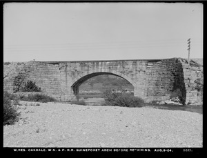 Wachusett Reservoir, Worcester, Nashua & Portland Railroad Quinapoxet Arch before repairing, Oakdale, West Boylston, Mass., Aug. 9, 1904