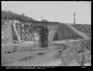 Wachusett Reservoir, Worcester, Nashua & Portland Railroad Stillwater Arch before repairing, rebuilding wingwalls and grouting, Oakdale, West Boylston, Mass., Aug. 9, 1904