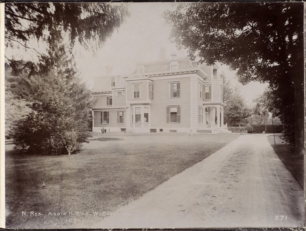 Wachusett Reservoir, Addie H. Rice's house, on east side of Holbrook Street, from the northwest, West Boylston, Mass., Jul. 9, 1896