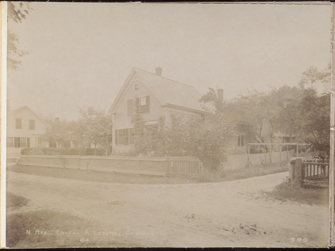 Wachusett Reservoir, Lovell A. Lesure's house, corner of Thomas and Lawrence Streets, from the northwest, Oakdale, West Boylston, Mass., Jul. 24, 1896