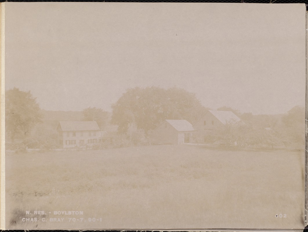 Wachusett Reservoir, Charles C. Bray's house and barns, from the south, Boylston, Mass., Jul. 29, 1896