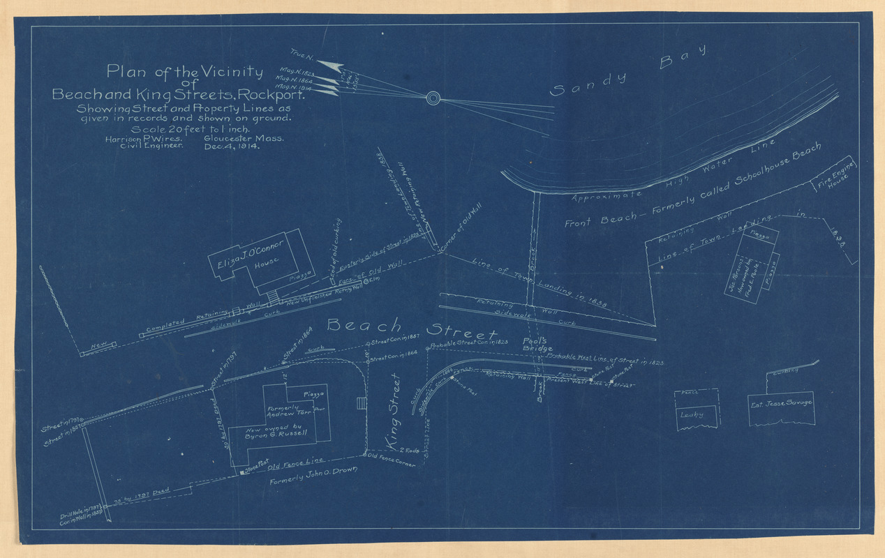 Plan of the vicinity of Beach and King Streets, Rockport, showing street and property lines as given in records and shown on ground