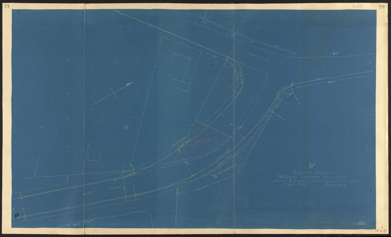 "A" sketch showing proposed changes of line at Beach & Granite Sts., Rockport, Mass.