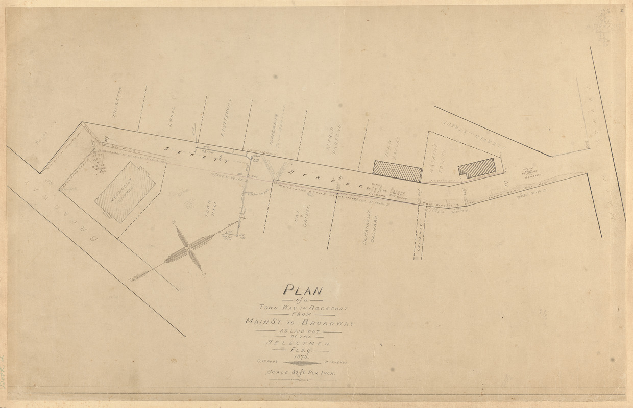 Plan of a town way in Rockport from Main St. to Broadway as laid out by the Selectmen