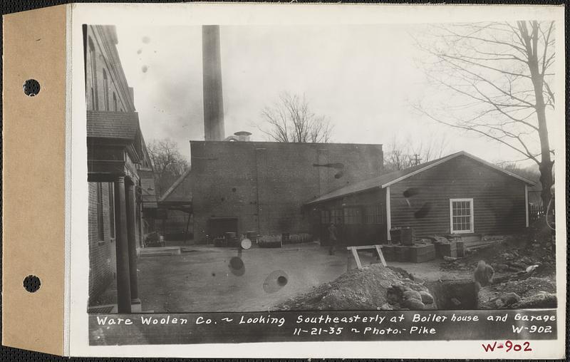 Ware Woolen Co., looking southeasterly at boiler house and garage, Ware