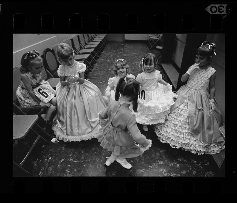 Contestants prepare for "Little Miss Lovely" contest, John Hancock Hall, Boston